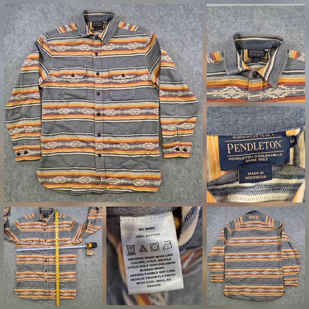 Pendleton Driftwood Shirt Mens Medium Stripe Long Sleeve Button Up Western Aztec